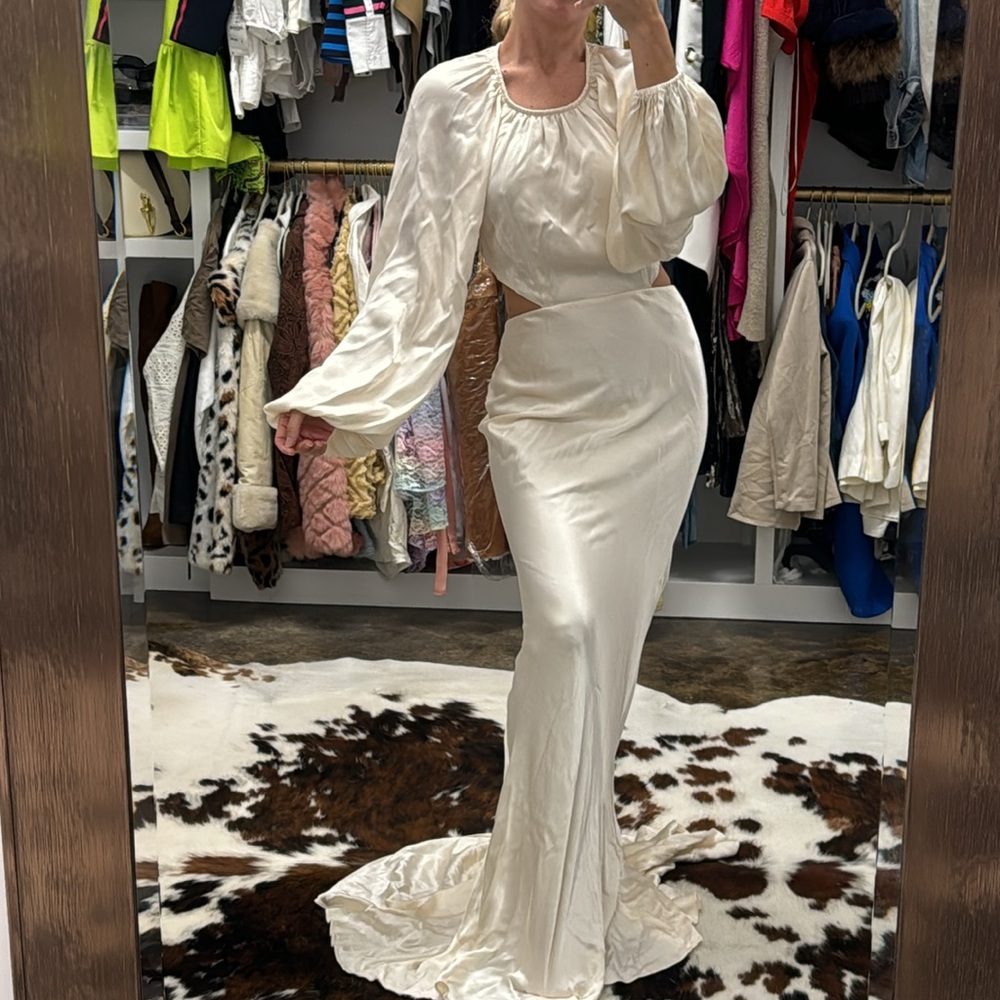 Shona Joy La Lune Balloon Sleeve Open Back Maxi Dress in Cream
